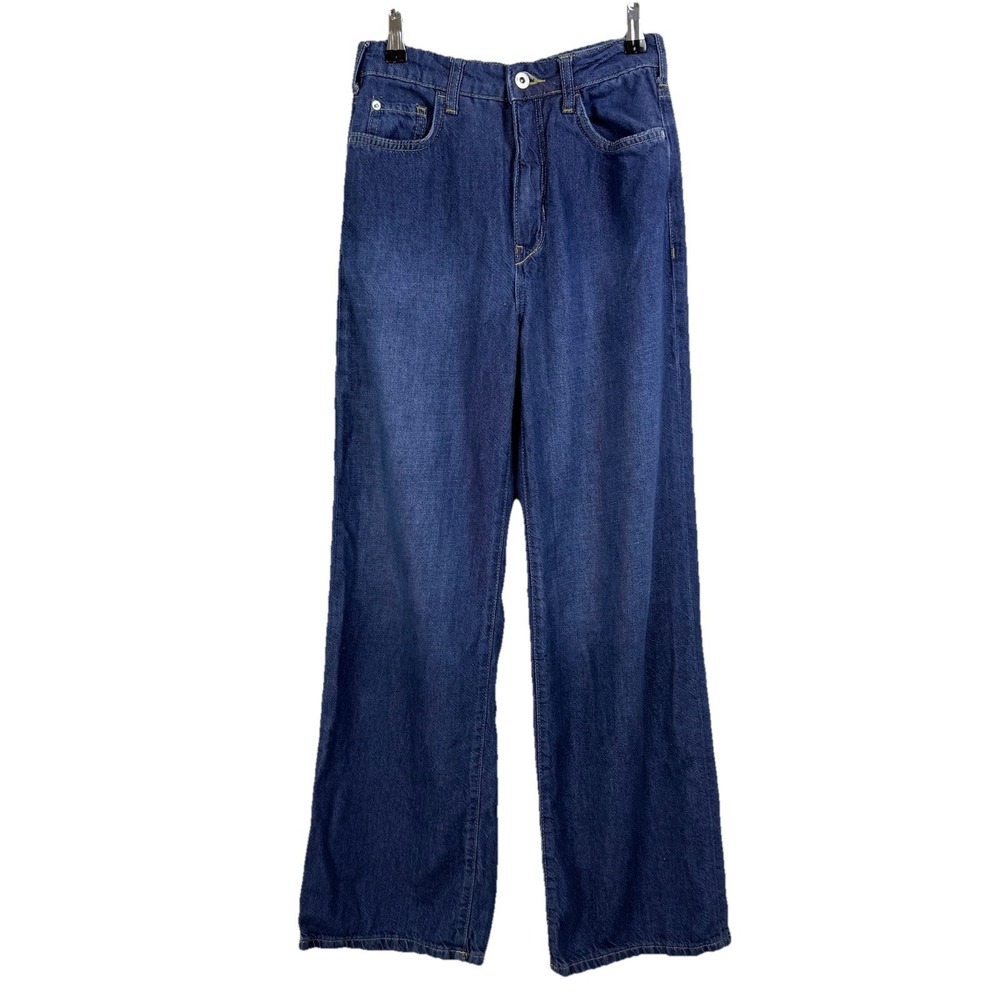 Pilcro Wide-Leg Flare Jeans in Dark Blue Denim - Picture 2 of 16
